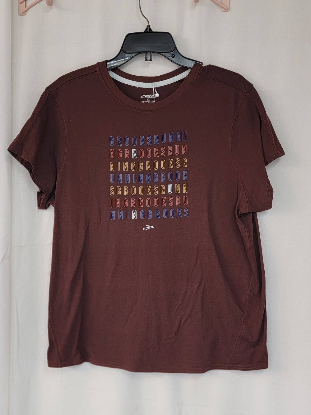 Brooks Men’s Short Sleeve Tee — Maroon with Multicolor Logo